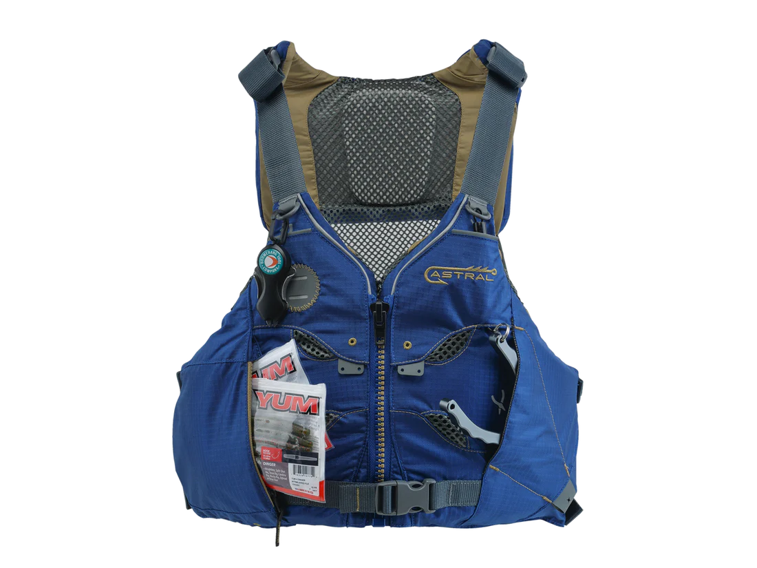Featuring the V-Eight Fisher PFD fishing pfd, men's pfd, women's pfd manufactured by Astral shown here from a seventh angle.