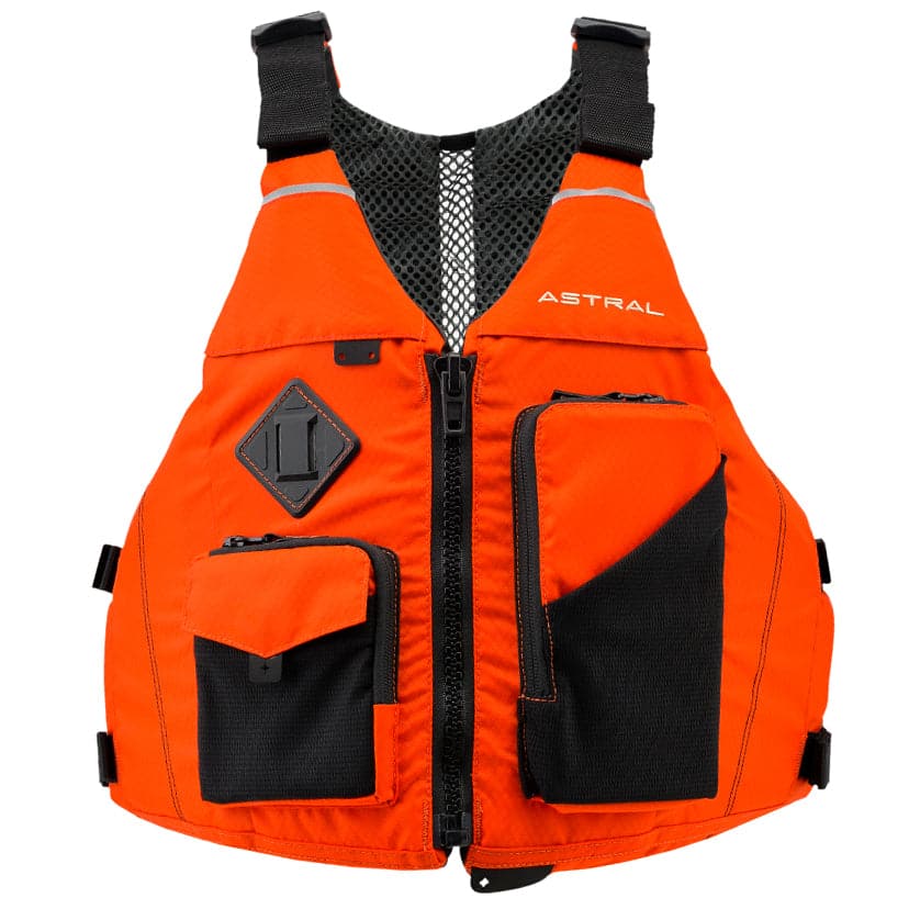 Featuring the E-Ronny PFD men's pfd manufactured by Astral shown here from an eighth angle.