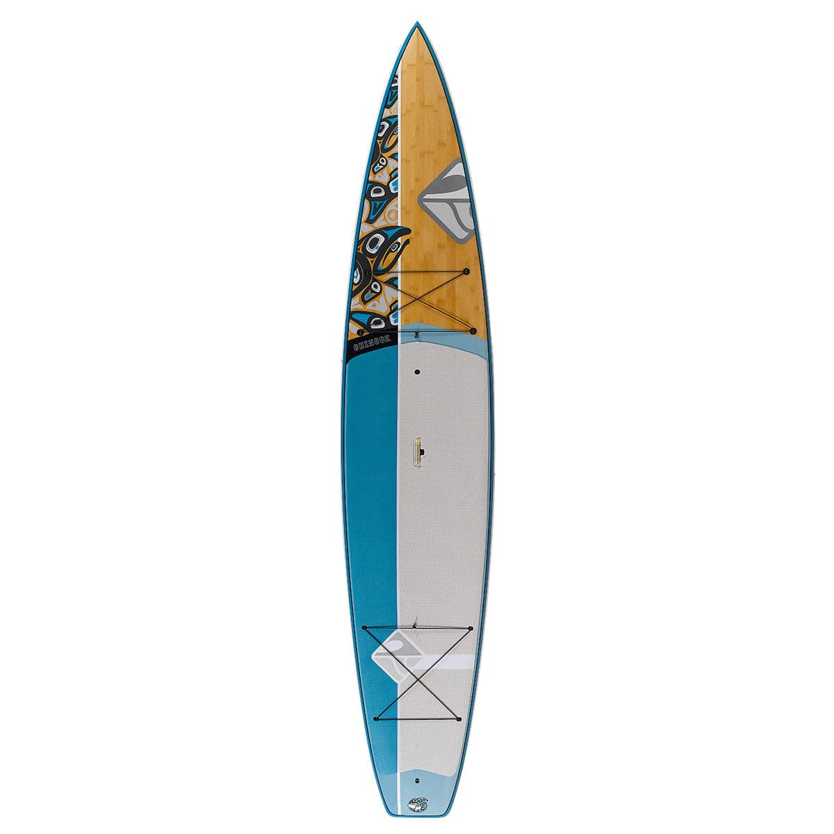 Featuring the Chinook 12'6 rigid sup manufactured by Boardworks shown here from one angle.