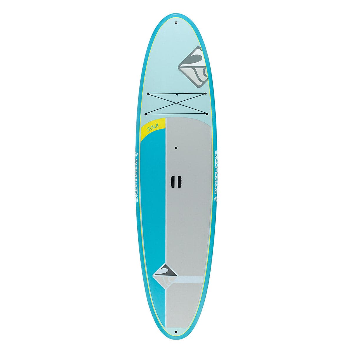 Featuring the Solr 10'6 SUP Package rigid sup manufactured by Boardworks shown here from a second angle.