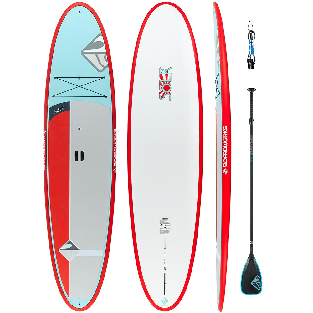 Featuring the Solr 10'6 SUP Package rigid sup manufactured by Boardworks shown here from a sixth angle.