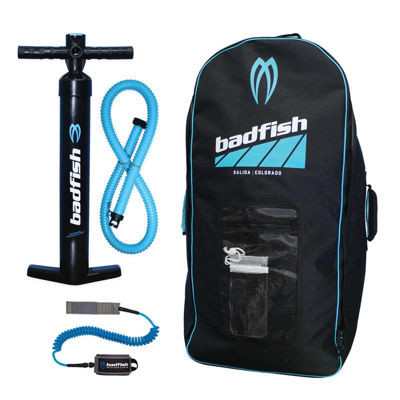 Featuring the Flyweight Package inflatable sup manufactured by Badfish shown here from a fifth angle.