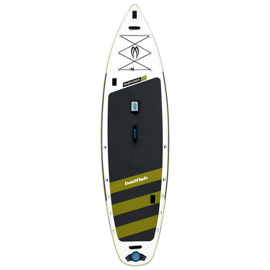 Featuring the Badfisher Package fishing sup, inflatable sup manufactured by Badfish shown here from one angle.