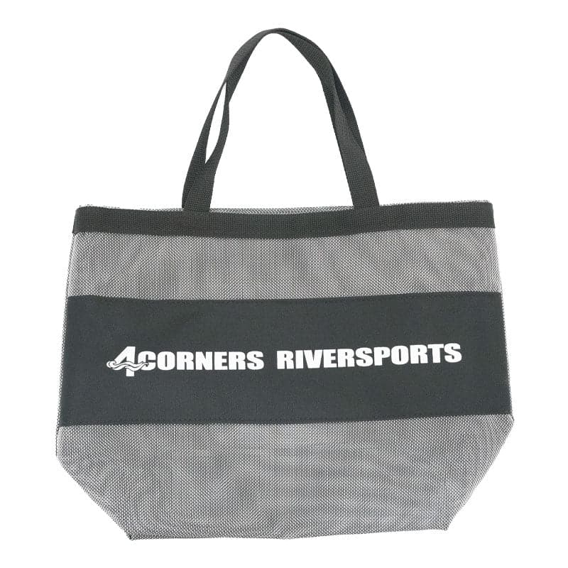 Featuring the 4CRS Mesh Beach Tote 4crs logo wear, gear bag, misc personal gear, raft accessory, raft rigging, rec kayak accessory, tour kayak accessory manufactured by 4CRS shown here from a third angle.
