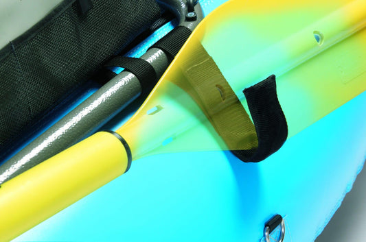 Featuring the Oar Blade Rest oar accessory, raft rigging manufactured by AIRE shown here from one angle.