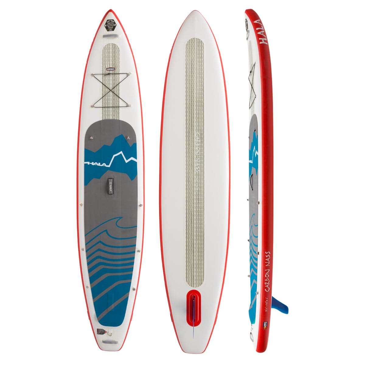 Featuring the Carbon Nass 12'6 Inflatable SUP inflatable sup manufactured by Hala shown here from a fourth angle.