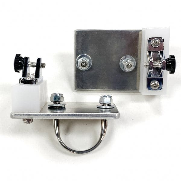 Coyote River Gear's Adjustable Bimini Mount is a versatile metal and plastic bracket with screws and wing nuts, perfect for securing objects or attaching to a raft frame.