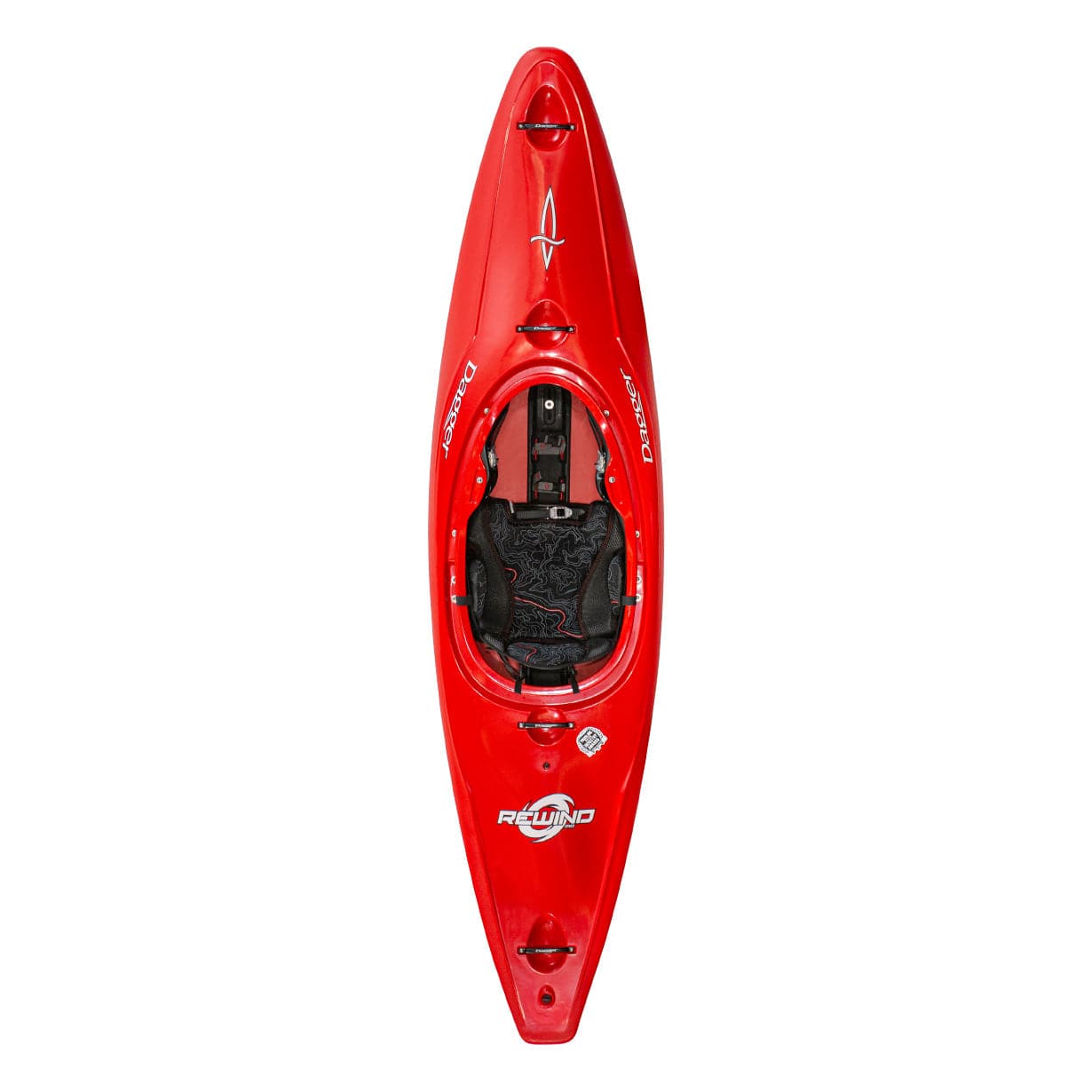 Featuring the Rewind creek boat, freestyle kayak, play boat, pre-order, river runner kayak manufactured by Dagger shown here from one angle.