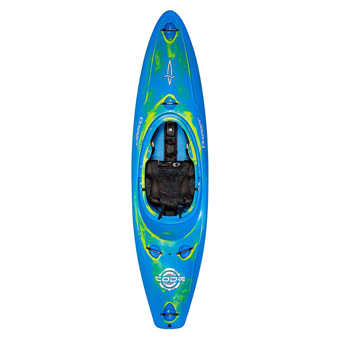 Featuring the Code creek boat, river runner kayak manufactured by Dagger shown here from one angle.