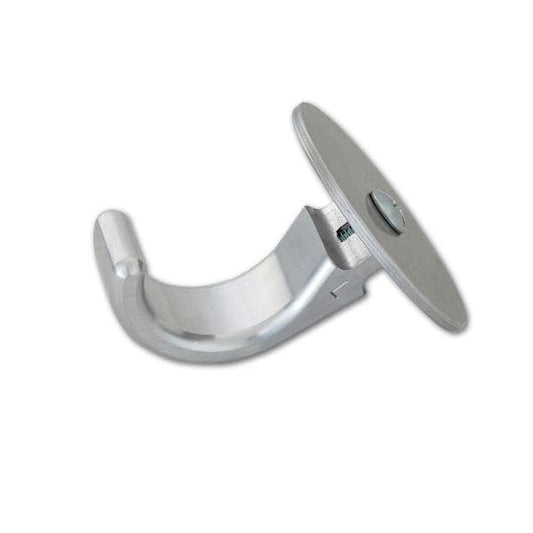 The DRE Poly Deck Hinge by Down River Equipment is expertly crafted using CNC technology with a silver metal hook and round wall mount plate, designed for securing objects.