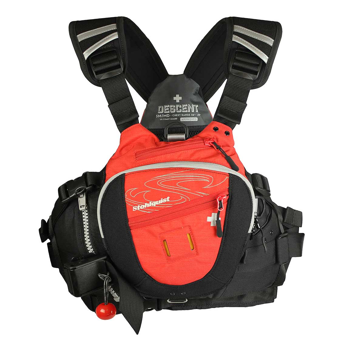 Featuring the Descent Rescue PFD gift for kayaker, gift for rafter, rescue pfd manufactured by Stohlquist shown here from one angle.