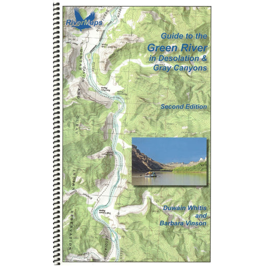 Featuring the Desolation and Gray Canyons guide book manufactured by Rivermaps shown here from one angle.