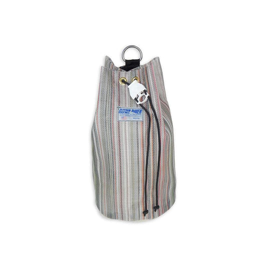 The All-In-One Drag Bag by Down River Equipment is a durable gear bag with vertical stripes, a front label, drawstring closure, metal hardware at the top, and a loop handle for easy carrying.