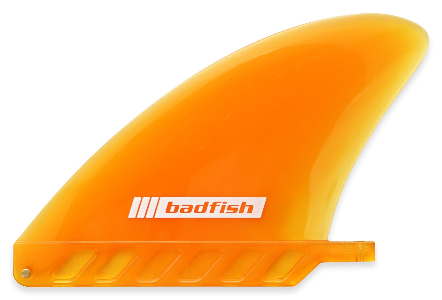 Featuring the 4.5in Soft Flex Center Fin sup accessory, sup fin manufactured by Badfish shown here from one angle.