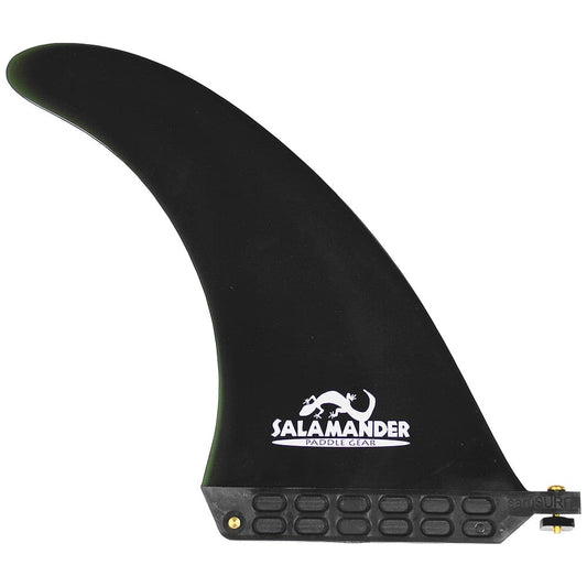 Featuring the 8in Flexible Flatwater Fin sup accessory, sup fin manufactured by Salamander shown here from one angle.