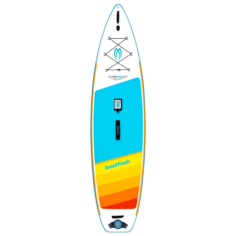 Featuring the Flyweight Package inflatable sup manufactured by Badfish shown here from one angle.