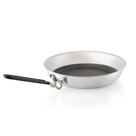The GSI Outdoors Gourmet Fry Pan - 8 in. features a stainless steel design, SureLock handle, and non-stick interior for easy cooking.