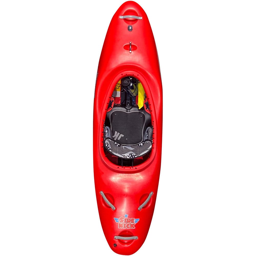 Featuring the Side Kick kids kayak manufactured by Jackson Kayak shown here from a second angle.