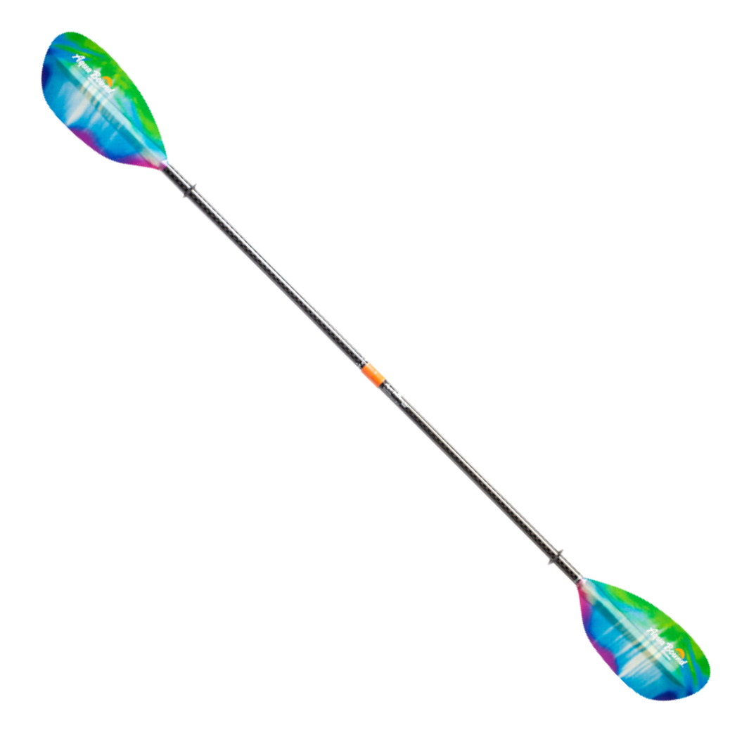 Featuring the Whiskey 2-Piece Paddle fishing kayak paddle, fishing paddle, ik paddle, pack raft paddle, touring / rec paddle manufactured by AquaBound shown here from a fifth angle.
