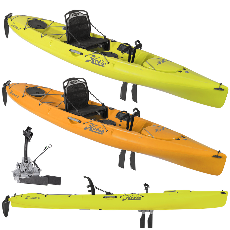Featuring the Mirage Revolution 13  manufactured by Hobie shown here from a third angle.