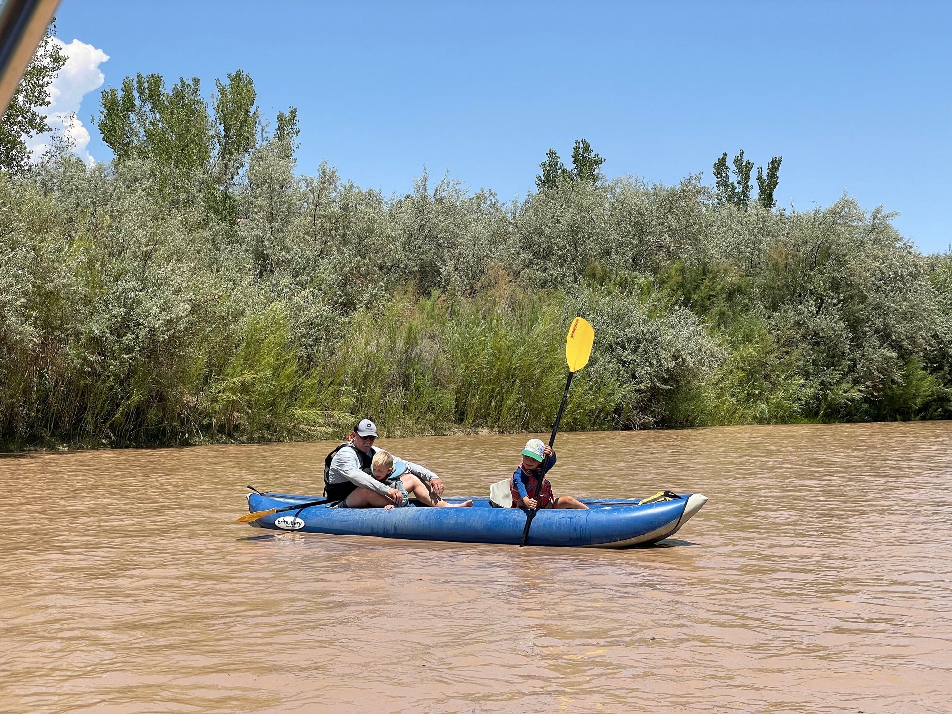 Featuring the San Juan Family Fun Float adult kayak instruction, kids kayak instruction manufactured by 4CRS Paddle School shown here from a fourth angle.