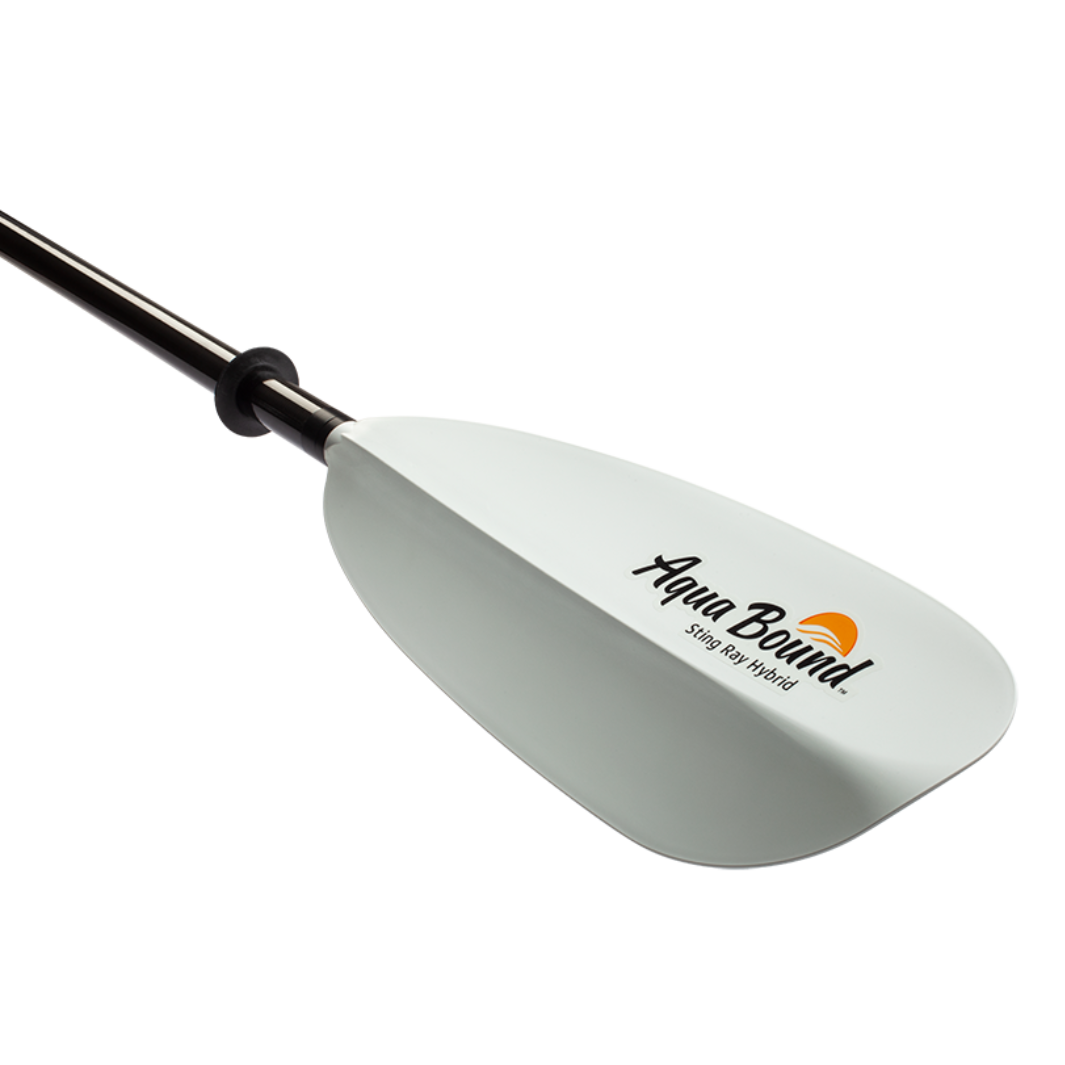 Featuring the Sting Ray Hybrid 2-Piece Kayak Paddle fishing kayak paddle, fishing paddle, touring / rec paddle manufactured by AquaBound shown here from a third angle.