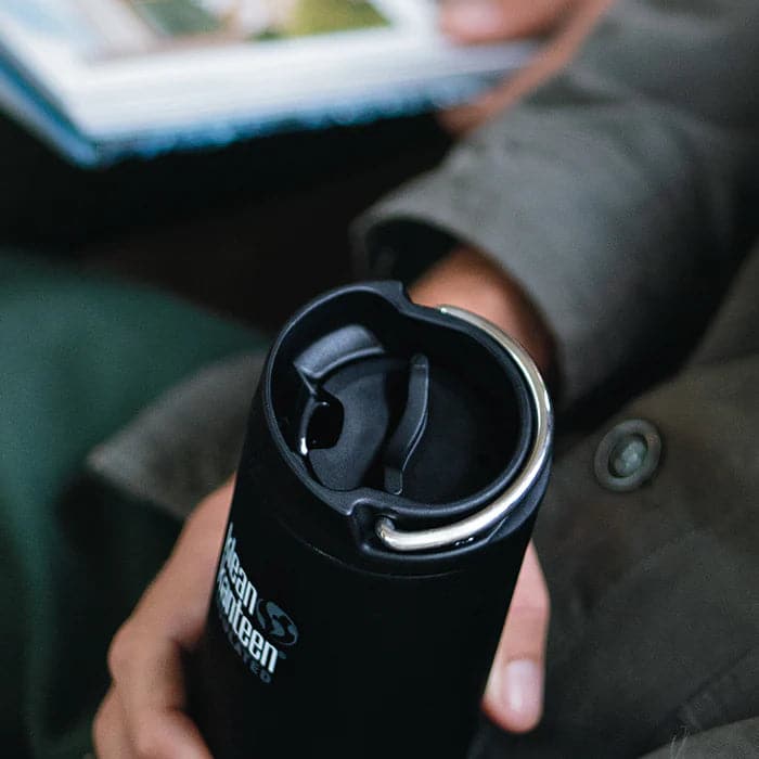 Featuring the Café Cap TKWide camp, camp cup, dishes, kitchen, replacement lid manufactured by Klean Kanteen shown here from a third angle.