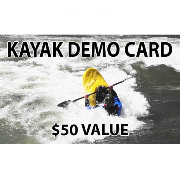 Featuring the Demo Card - Kayak demo card, gift card manufactured by 4CRS shown here from one angle.