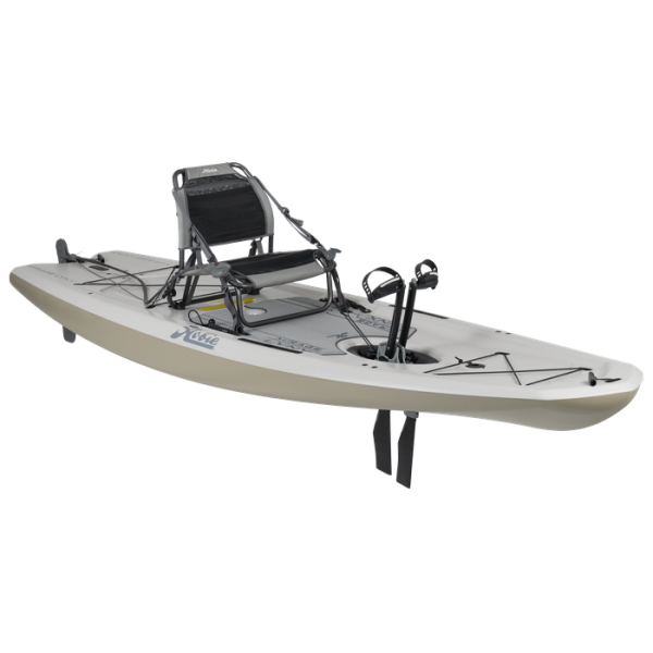 Featuring the Lynx 11 fishing kayak, pedal drive kayak manufactured by Hobie shown here from a third angle.