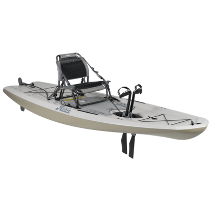 Featuring the Lynx 11 fishing kayak, pedal drive kayak manufactured by Hobie shown here from a third angle.