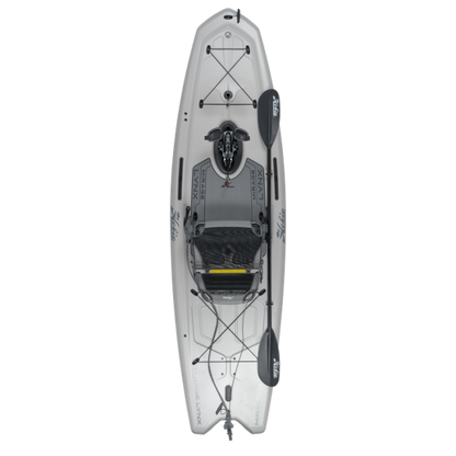 Featuring the Lynx 11 fishing kayak, pedal drive kayak manufactured by Hobie shown here from one angle.