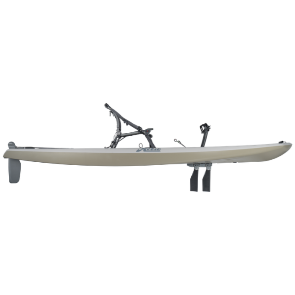 Featuring the Lynx 11 fishing kayak, pedal drive kayak manufactured by Hobie shown here from a fourth angle.
