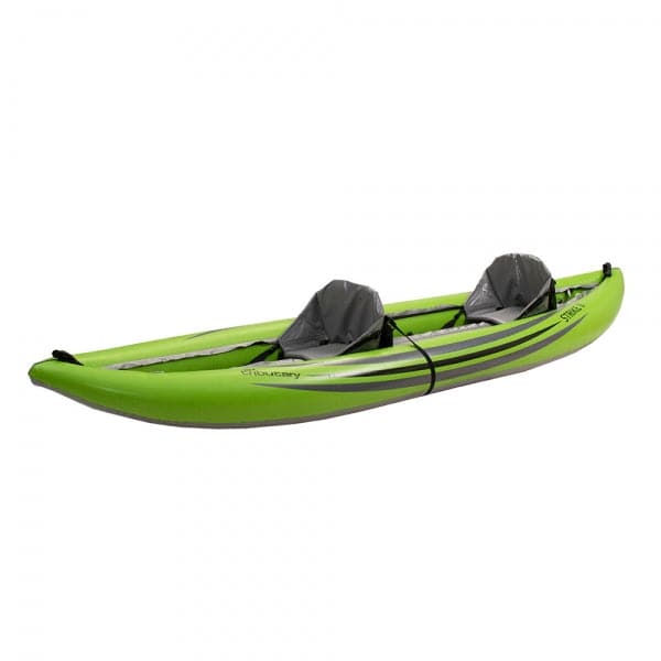 Featuring the Strike Tandem Inflatable Kayak ducky, inflatable kayak manufactured by AIRE shown here from one angle.