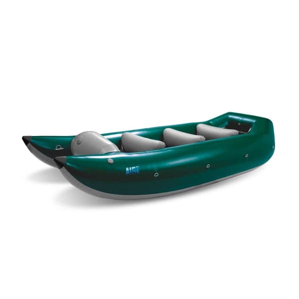 Featuring the Mammoth 14' Paddle Cat cataraft manufactured by AIRE shown here from an eighth angle.