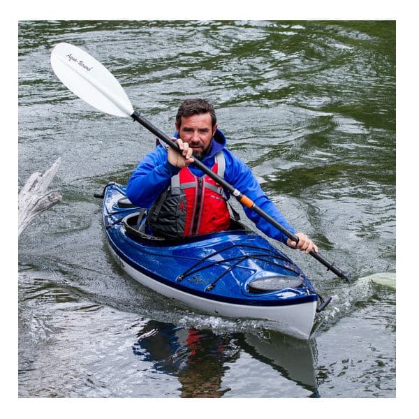 Featuring the Manta Ray Hybrid 2-Piece Paddle fishing kayak paddle, fishing paddle, ik paddle, pack raft paddle, touring / rec paddle manufactured by AquaBound shown here from a fourth angle.