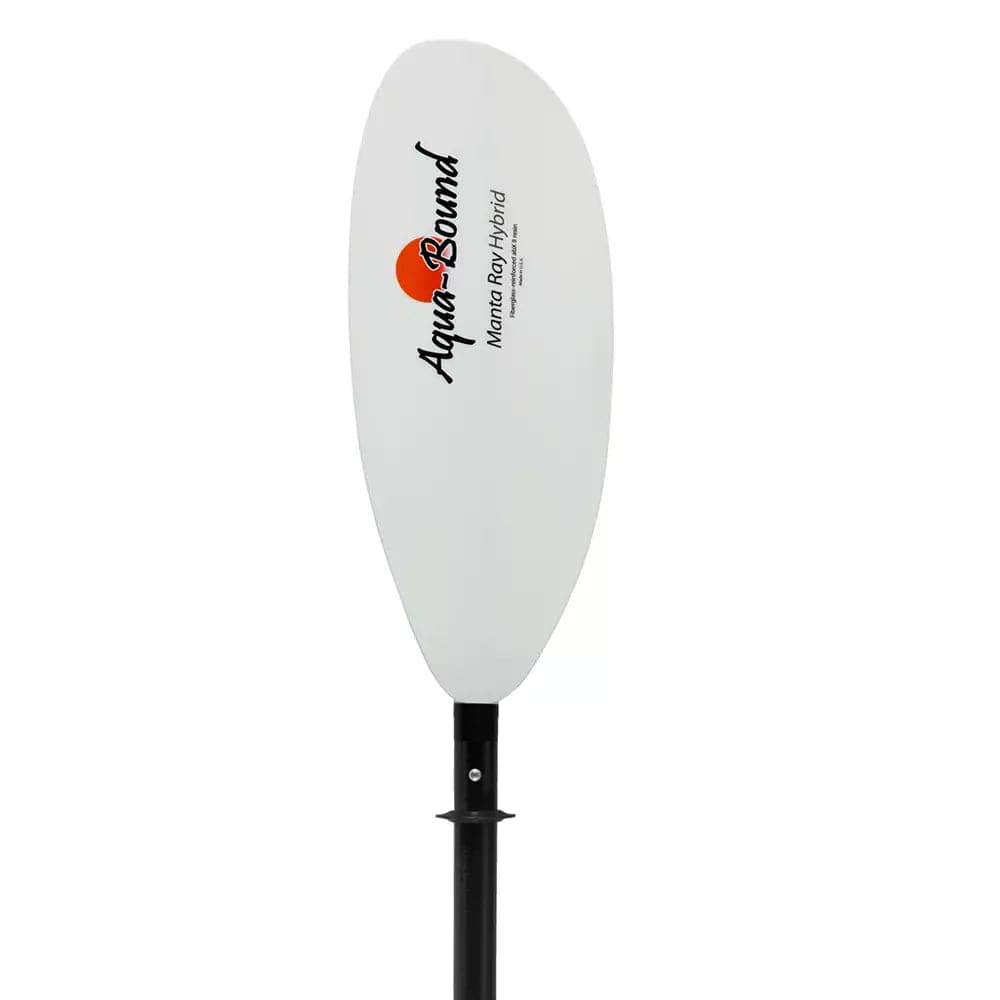 Featuring the Manta Ray Hybrid 2-Piece Paddle fishing kayak paddle, fishing paddle, ik paddle, pack raft paddle, touring / rec paddle manufactured by AquaBound shown here from one angle.