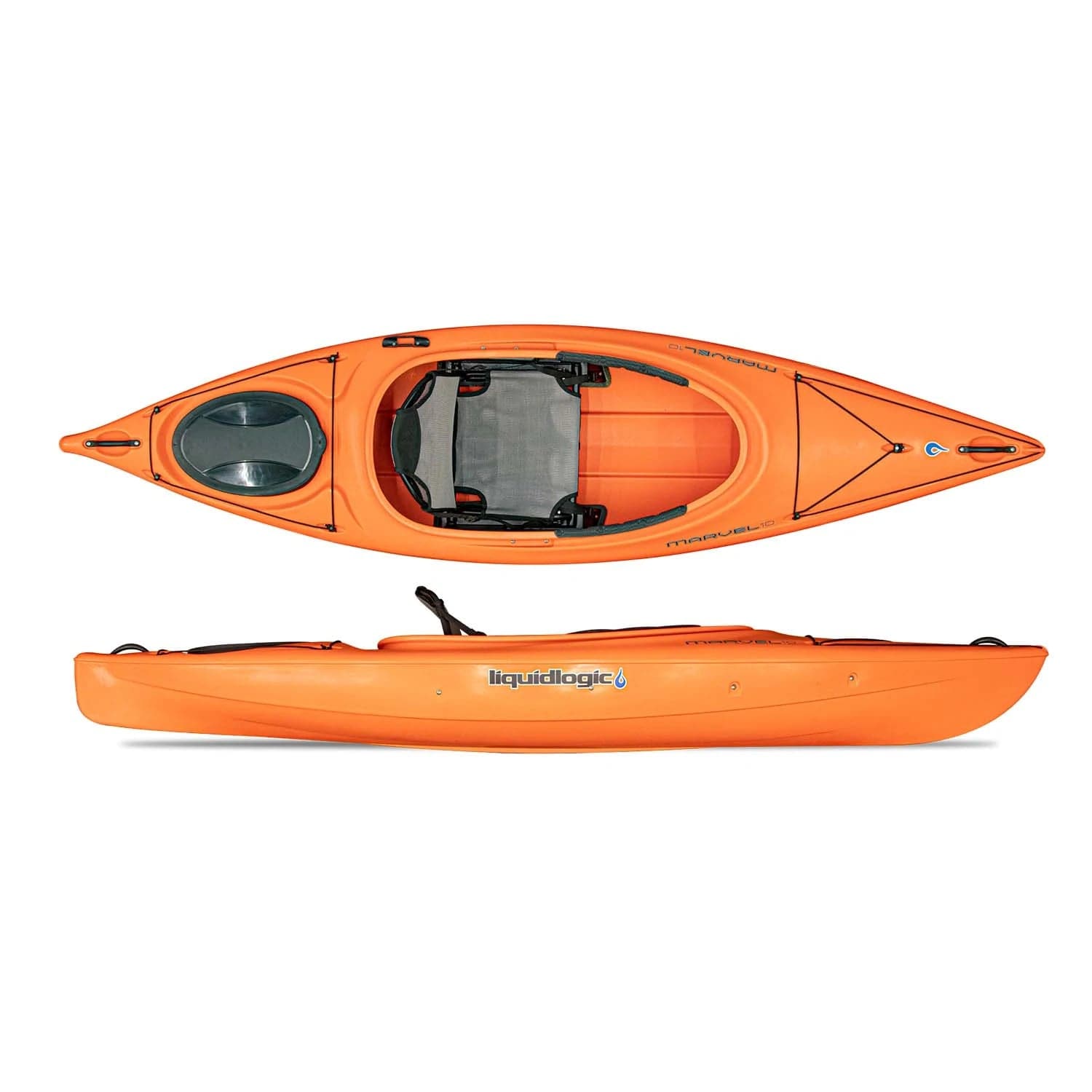 Featuring the Marvel 10' and 12' sit-inside rec / touring kayak manufactured by LiquidLogic shown here from a second angle.