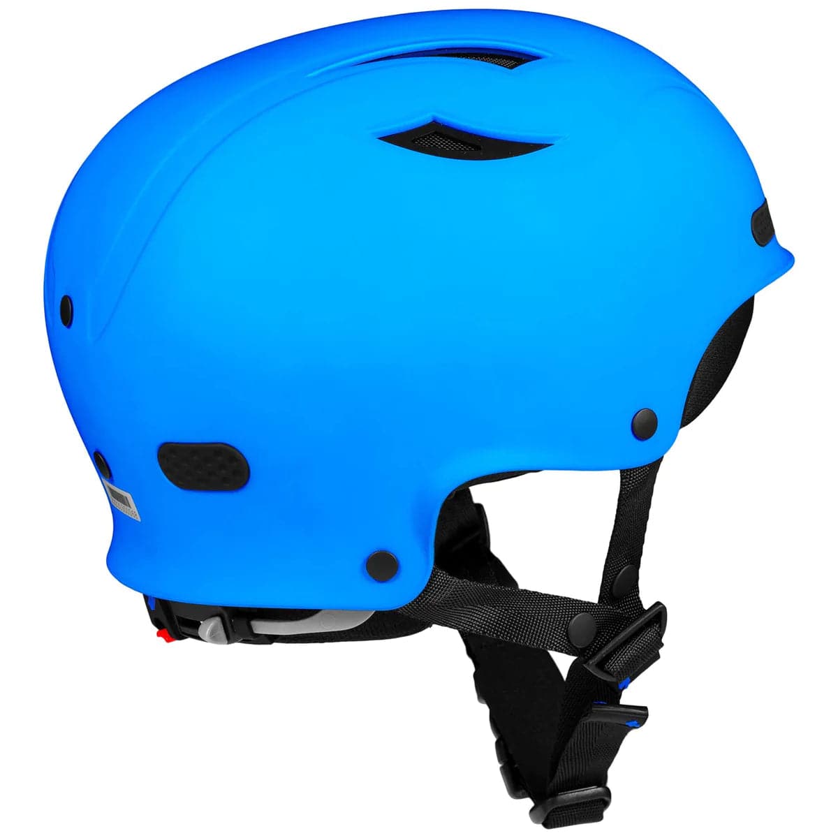 Sweet Protection's Wanderer II Helmet in blue offers ventilation holes, adjustable black straps, impact-resistant design, and an innovative Occigrip tensioning system for a secure and comfortable fit, highlighted from the side.