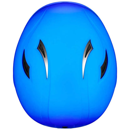 Sweet Protection's Wanderer II Helmet in blue includes black top ventilation slits, an impact-resistant shell, and an Occigrip tensioning system for a secure fit.