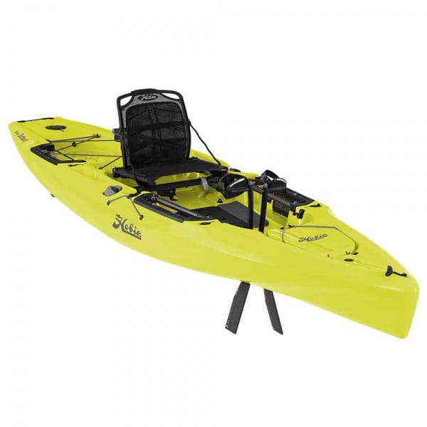 Featuring the Mirage Outback 12'9 fishing kayak, pedal drive kayak manufactured by Hobie shown here from a fifth angle.