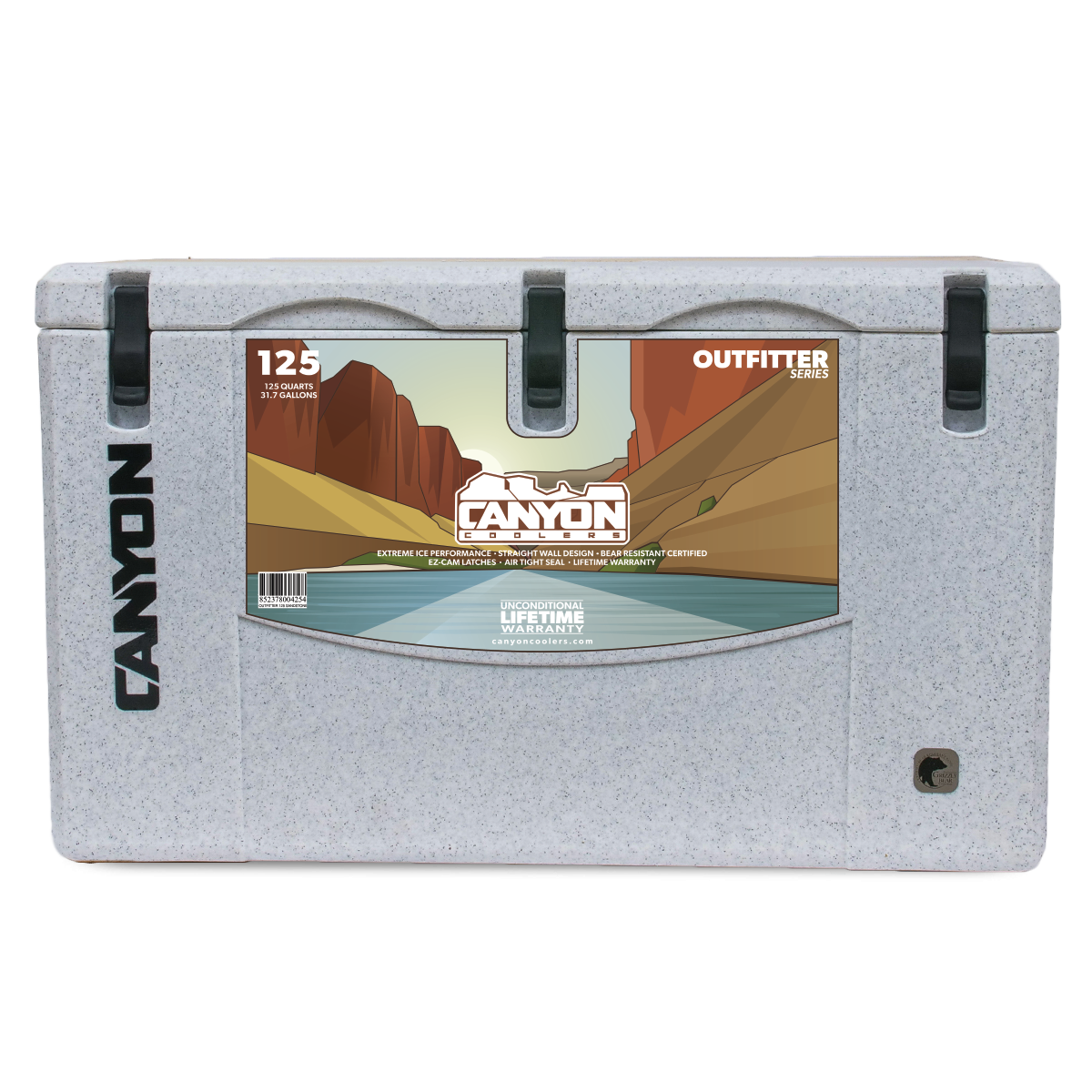 A Canyon Outfitter Series Cooler with a lid on it.