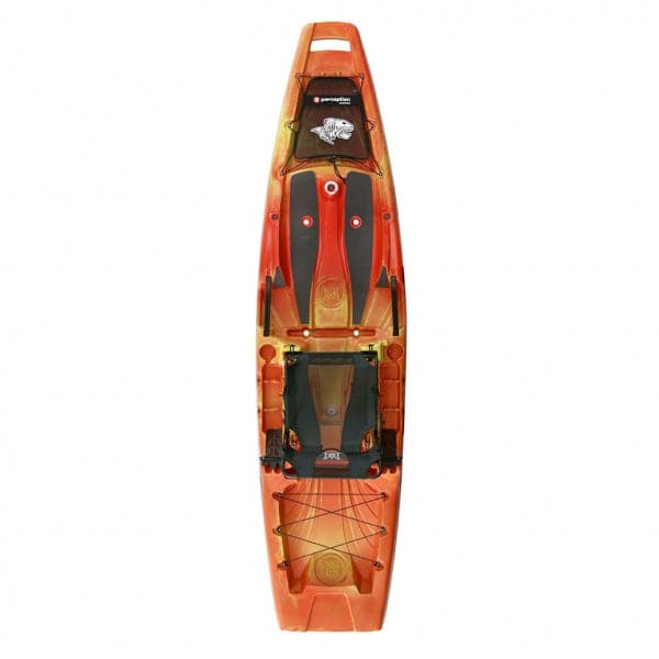 Featuring the Outlaw 11.5 fishing kayak, sit-on-top rec / touring kayak manufactured by Perception shown here from a fourth angle.