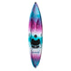 Top view of the Perception Tribe 11.5 sit-on-top kayak, showing a blue-purple-white gradient, black adjustable seatback, and bungee storage at the front and rear.