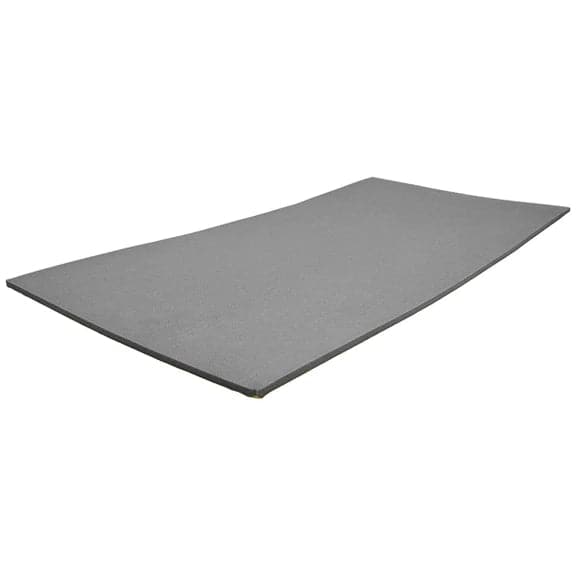 A gray, rectangular Minicell Foam pad from Harmony Gear rests on a white background—ideal for boat outfitting due to its robust, closed-cell foam design.