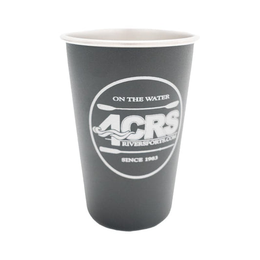 A stylish black cup, evocative of a 4CRS Stainless Pint, features a white logo with "ACRS," "ON THE WATER," and "SINCE 1983" tastefully printed on it.