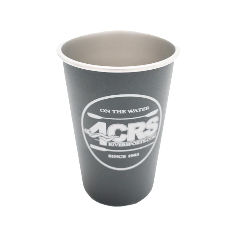 A black Klean Kanteen 4CRS Stainless Pint 16oz cup with the logo "ACR RiverSport.com" and the text "On the Water Since 1962.
