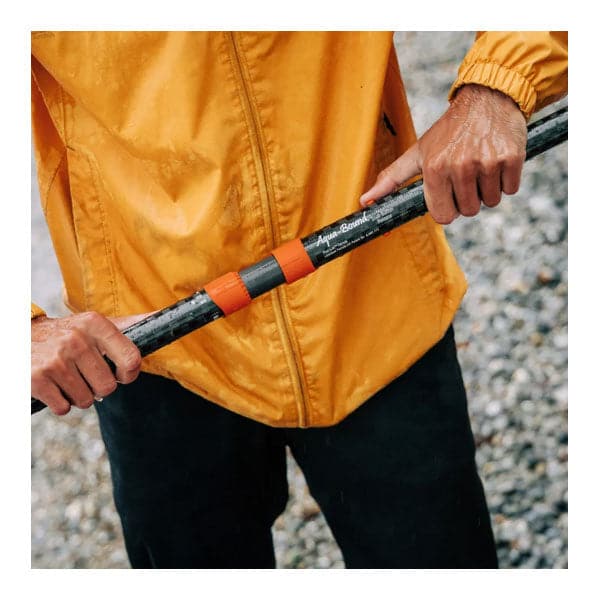 Featuring the Manta Ray Hybrid 4-Piece Paddle breakdown paddle, fishing kayak paddle, fishing paddle, hand paddle, ik paddle, pack raft paddle, touring / rec paddle manufactured by AquaBound shown here from a third angle.