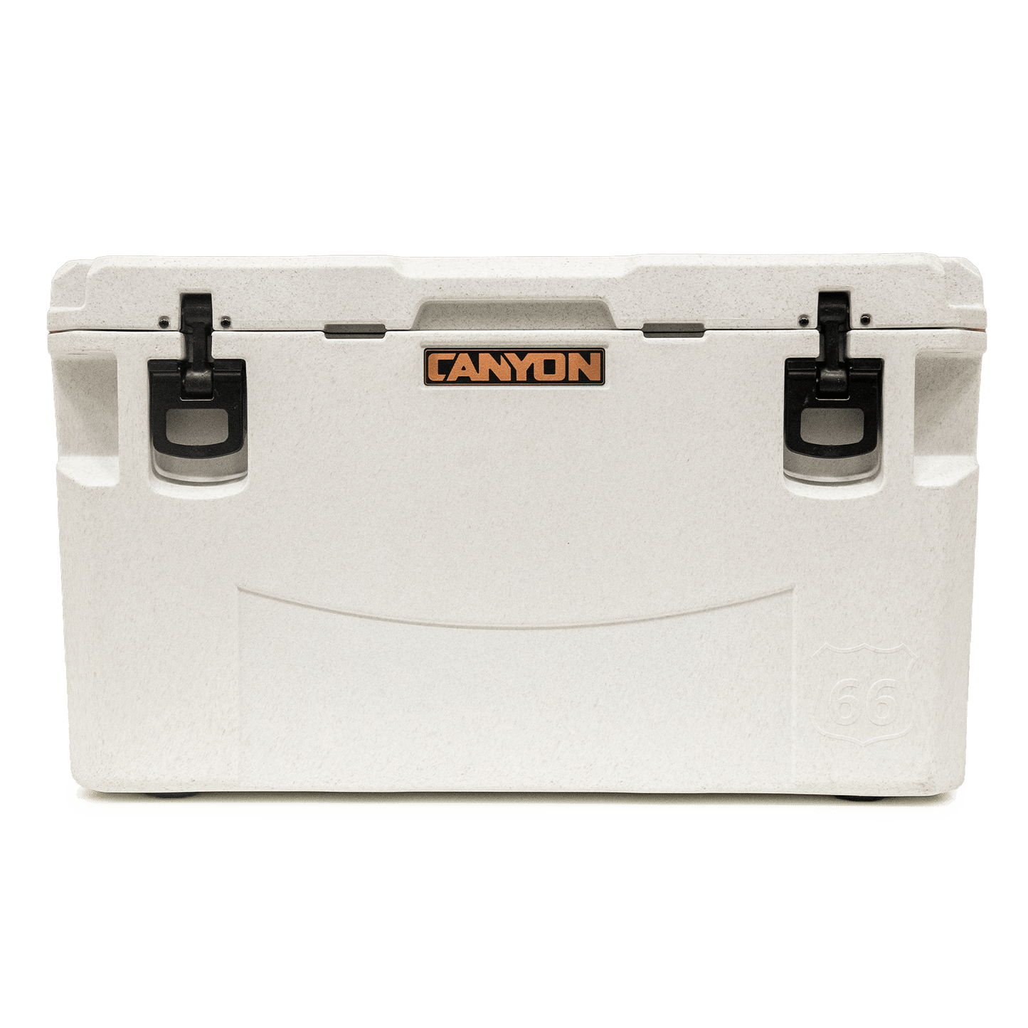 The PRO Series Coolers by Canyon Coolers, with black latches and side handles, display the brand's logo on the front. Engineered for maximum ice-retention, they offer reliable performance and come with a lifetime warranty.