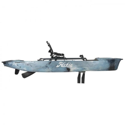 A Hobie Pro Angler 360 XR - 12ft featuring Mirage Drive Technology and a paddle.