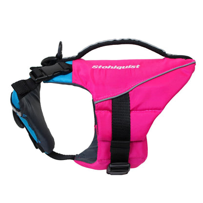 Featuring the Pup Float PFD dog pfd manufactured by Stohlquist shown here from a fifth angle.